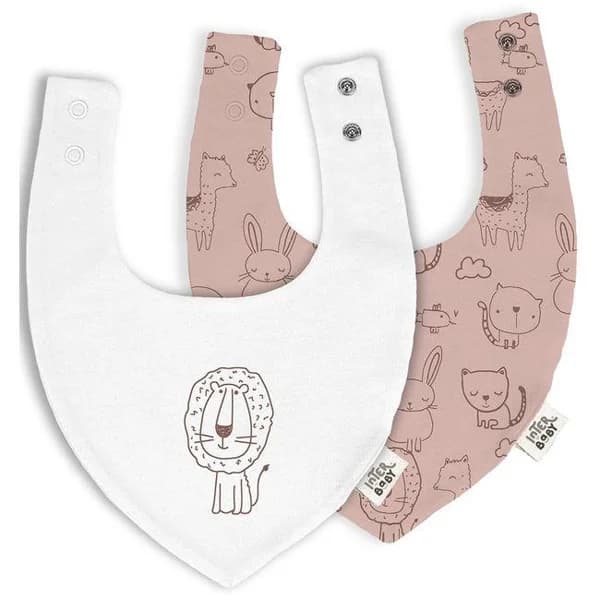 Babero bandana animal rosa y blanco, impermeable, 100% algodón INTERBABY, 2 uds - 2 ud - Imagen del producto en Findit
