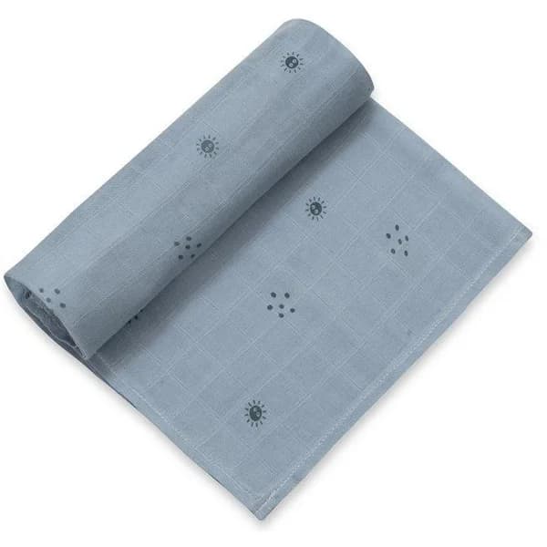Muselina de bambú natural azul estampado soles INTERBABY, 120x120 cm - 144 m - Imagen del producto en Findit