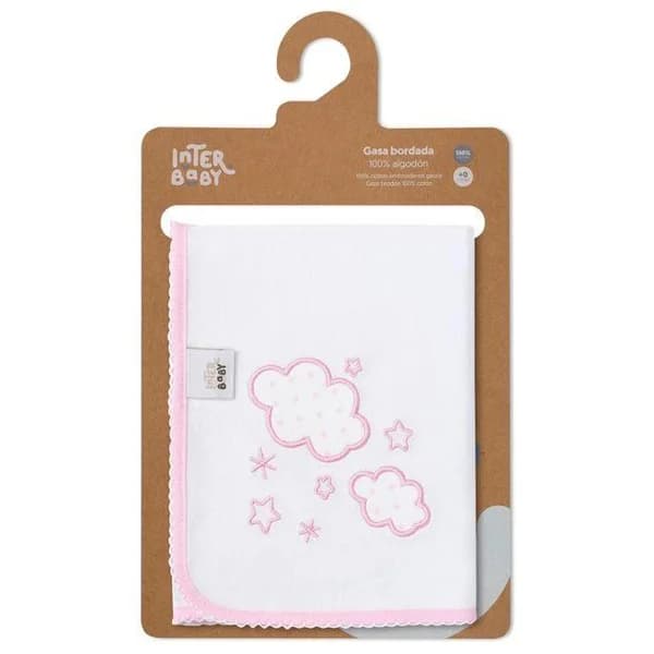 Gasa bordada nubes rosa, 100% algodón, Edad rec: +0 meses INTERBABY, 60x65 cm - 39 m - Imagen del producto en Findit