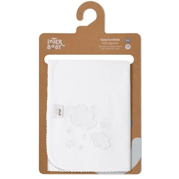 Gasa bordada nubes blancas, 100% algodón, Edad rec: +0 meses INTERBABY, 60x65 cm - 39 m - Imagen del producto en Findit