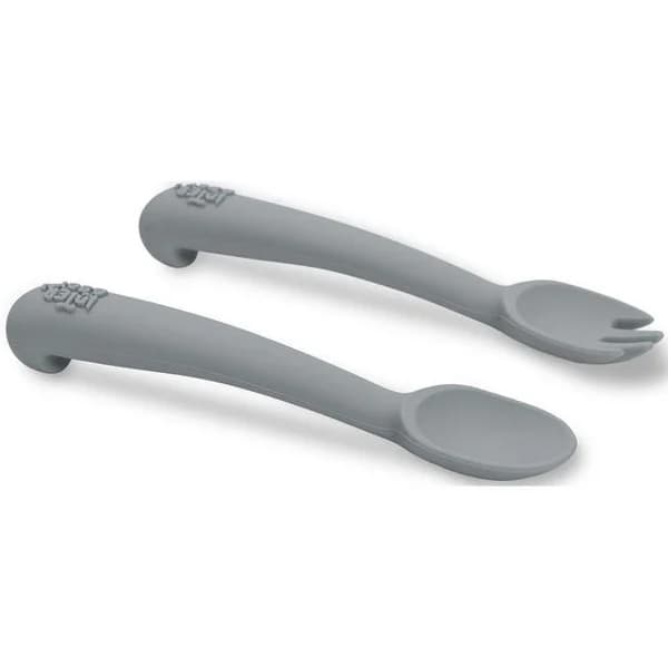 Cuchara y tenedor gris de silicona INTERBABY - 1 ud - Imagen del producto en Findit