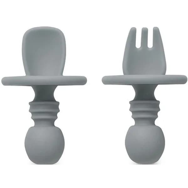 Cubiertos de aprendizaje gris antiahogo de silicona INTERBABY, set 2 uds - 2 ud - Imagen del producto en Findit