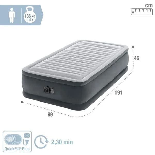 Colchón hinchable individual Dura Beam Fiber-Tech Comfort Plush INTEX, 99x191x46cm - 18909 ud - Imagen del producto en Findit