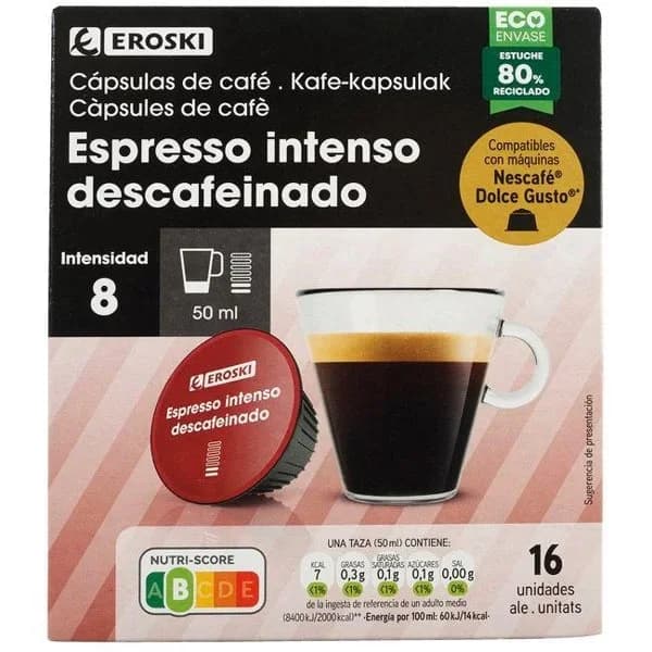 Café espresso descaf. compatible Dolce Gusto EROSKI, caja 16 uds - 16 ud - Imagen del producto en Findit