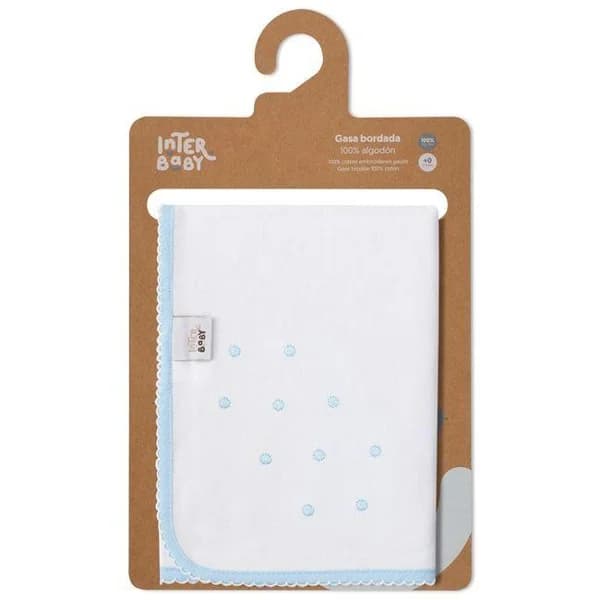Gasa bordada puntos azules, 100% algodón, Edad rec: +0 meses INTERBABY, 60x65 cm - 39 m - Imagen del producto en Findit