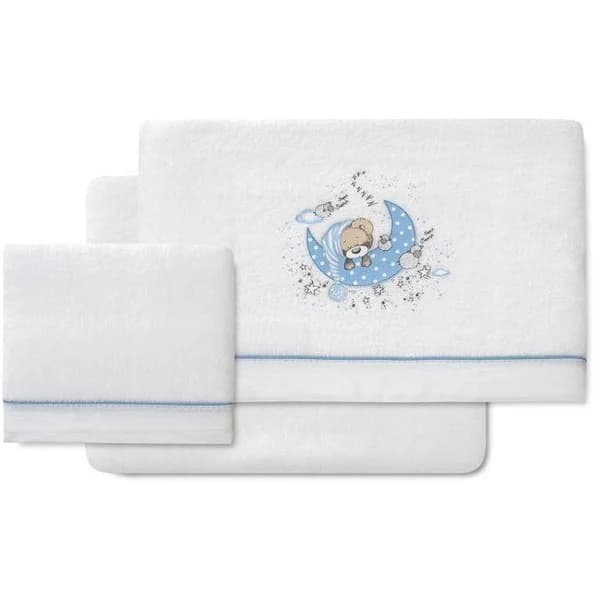 Sábanas de cuna, coralina blanca azul, oso en luna, 3 piezas INTERBABY, 60x120 cm - 72 m - Imagen del producto en Findit