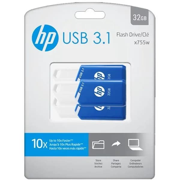 Pendrive negro blanco USB 3.1 de 32 GB x755W HP, pack 3 uds - 3 ud - Imagen del producto en Findit