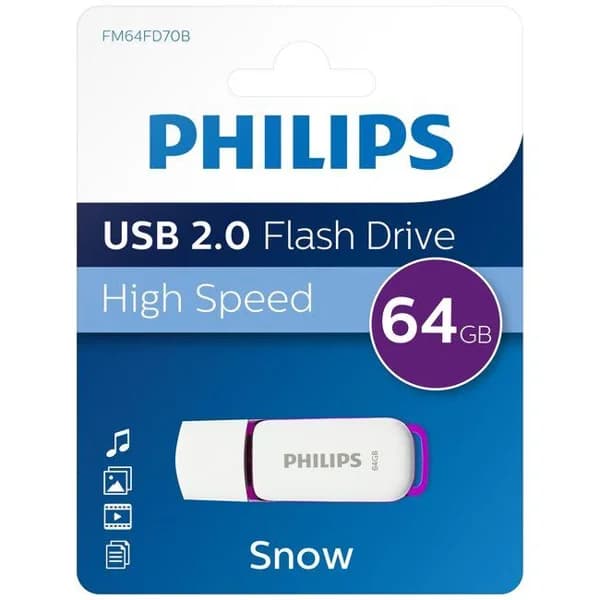 Pendrive blanco purpura USB 2.0 de 64 GB Snow Purple PHILIPS - 1 ud - Imagen del producto en Findit