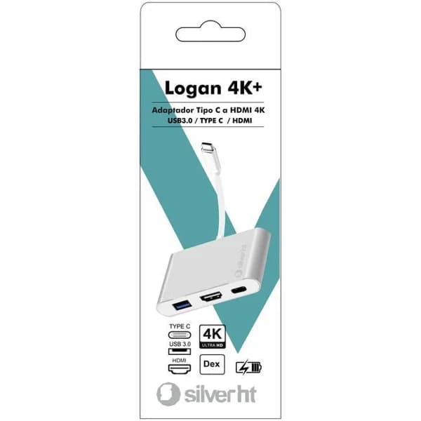 Adaptador Hub USB Tipo C a HDMI 4K, Logan 4k+ SILVER HT - 1 ud - Imagen del producto en Findit