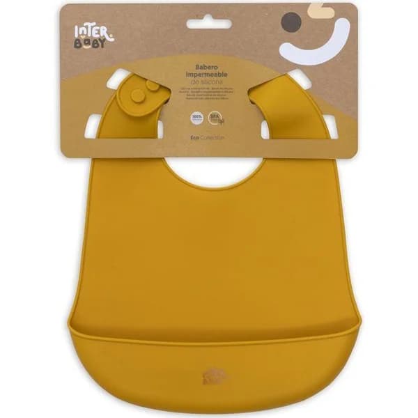 Babero imperpeable mostaza de silicona con bolsillo recogemigas INTERBABY - 1 ud - Imagen del producto en Findit