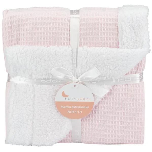 Manta nido de abeja rosa con borreguillo, tacto extrasuave INTERBABY, 80x110 cm - 88 m - Imagen del producto en Findit