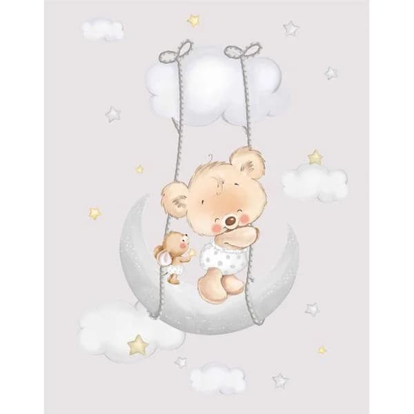 Manta de cuna Raschel osito gris, tacto terciopelo INTERBABY, 100x140 cm - 1 ud - Imagen del producto en Findit