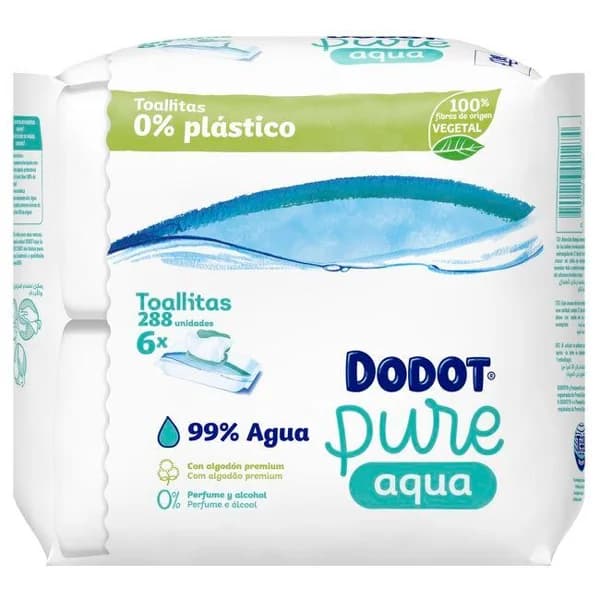 Toallitas 0% plástico DODOT PURE AQUA, pack 6x48 uds - 288 ud - Imagen del producto en Findit