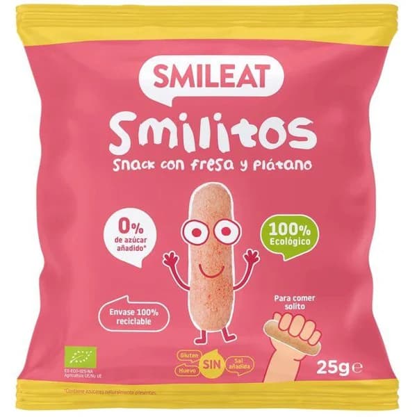 Smilitos de fresa y plátano eco SMILEAT, bolsa 25 g - 0.03 kg - Imagen del producto en Findit
