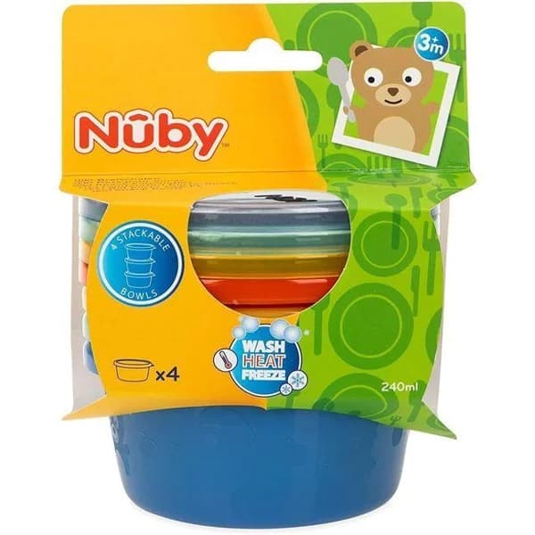 Recipiente hermético, 4 colores, 240 ml, edad: +3 meses NUBY, pack 4 uds - 4 ud - Imagen del producto en Findit