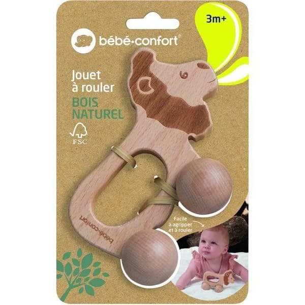 Sonajero de madera el león, evolutivo: promueve los primeros apretones y desarrolla habilidades motoras, fácil de agarrar y rodar, madera de haya 100% certificada de bosques gestionados de forma sostenible BEBE CONFORT - 1 ud - Imagen del producto en Findit