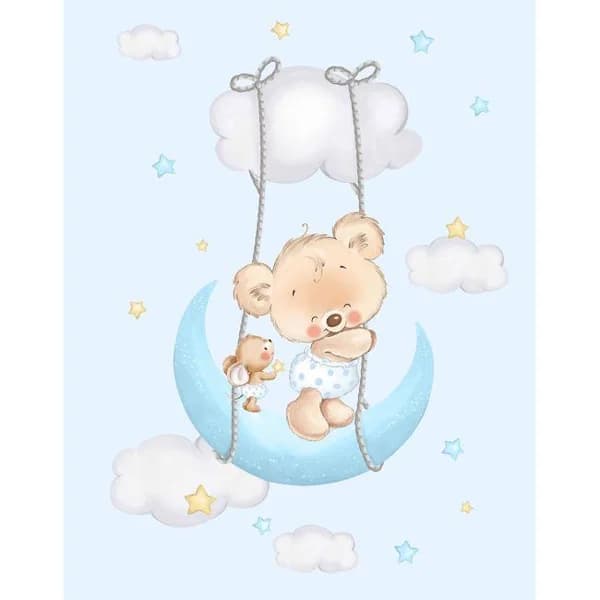 Manta de cuna Raschel osito azul, tacto terciopelo INTERBABY, 100x140 cm - 140 m - Imagen del producto en Findit