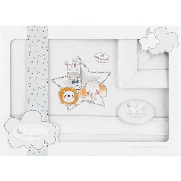 Sábanas de cuna Animalitos gris, 60x120 cm, 3 piezas, 100% algodón INTERBABY, 1 ud - 1 ud - Imagen del producto en Findit
