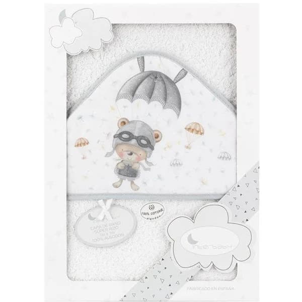 Capa de baño 100x100cm con capucha 100% algodón tacto suave y absorbente INTERBABY - 1 ud - Imagen del producto en Findit