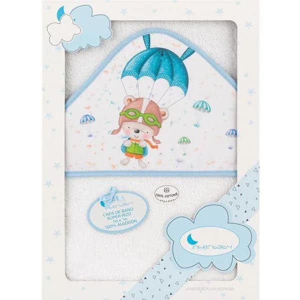 Capa de baño 100x100cm  con capucha, 100% algodón tacto suave,absorbente INTERBABY - 1 ud - Imagen del producto en Findit