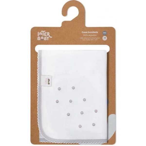Gasa bordada puntos grises, 100% algodón, Edad rec: +0 meses INTERBABY, 60x65 cm - 39 m - Imagen del producto en Findit