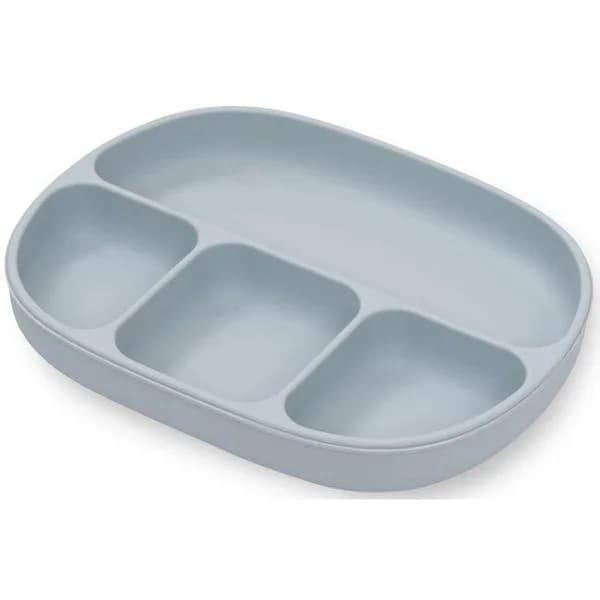 Plato azul con 4 divisiones, ventosa y tapa, de silicona INTERBABY, 650 ml - 0.65 l - Imagen del producto en Findit