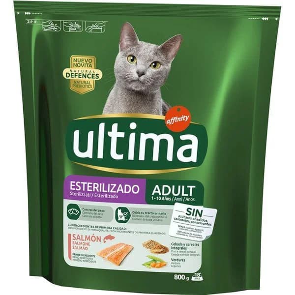Alimento de salmón gato esterilizado ULTIMA, paquete 800 g - 0.8 kg - Imagen del producto en Findit