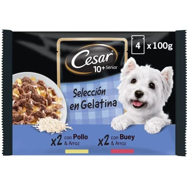 Alimento de pollo-arroz para perro senior CESAR, pack 4x100 g - 1 ud - Imagen del producto en Findit