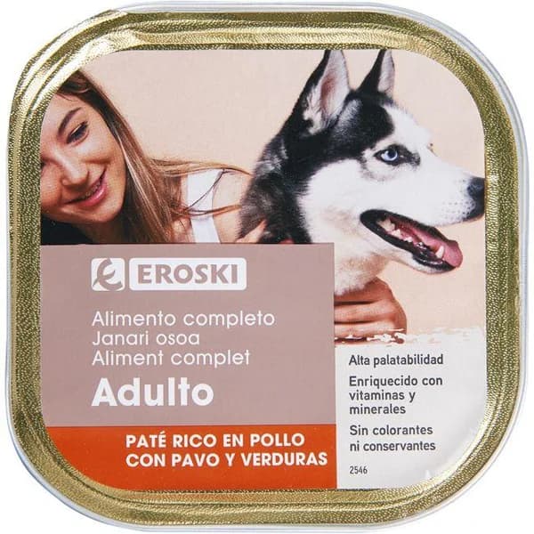 Paté de pollo para perro EROSKI, lata 300 g - 0.3 kg - Imagen del producto en Findit