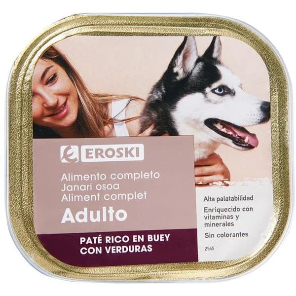 Paté de buey para perro EROSKI, lata 300 g - 0.3 kg - Imagen del producto en Findit