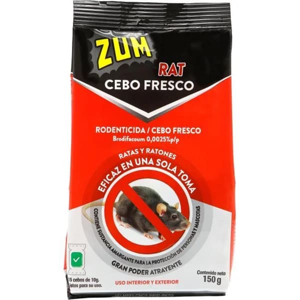 Raticida cebo fresco brodifacoum ZUM, bolsa 150 g - 0.15 kg - Imagen del producto en Findit