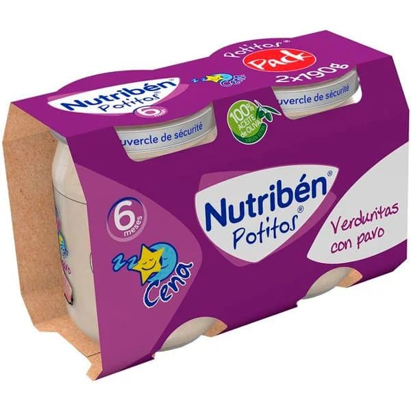 Potito verduras con pavo para cena NUTRIBEN, pack 2x190 g - 0.38 kg - Imagen del producto en Findit