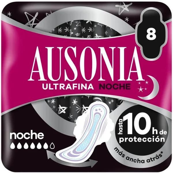 Compresa ultrafina noche con alas AUSONIA, paquete 8 uds - 8 ud - Imagen del producto en Findit