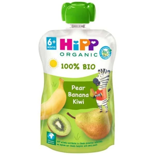 Kiwi, pera y plátano bio HIPP, bolsita 100 g - 1 ud - Imagen del producto en Findit