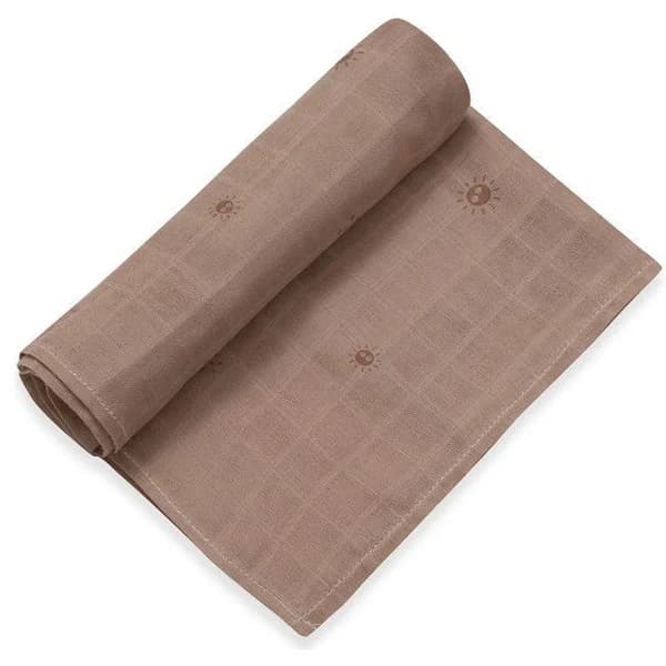 Muselina de bambú natural polvo marron con soles INTERBABY, 120x120 cm - 144 m - Imagen del producto en Findit