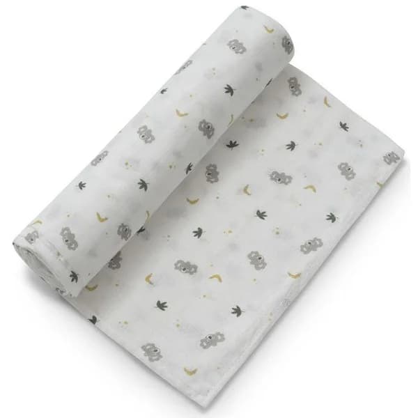 Muselina de bambú natural blanco estampado koala platano  INTERBABY, 120x120 cm - 144 m - Imagen del producto en Findit