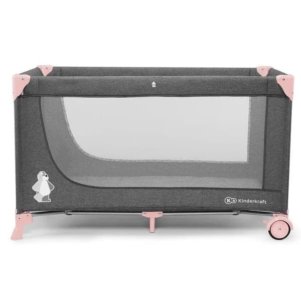 Cuna de viaje Joy gris rosa KINDERKRAFT Fácil de montar, doble entrada con cremallera, con ruedas para su traslado, desde el nacimiento hasta 20 kg. Normativa Europea EN716 - 71 ud - Imagen del producto en Findit