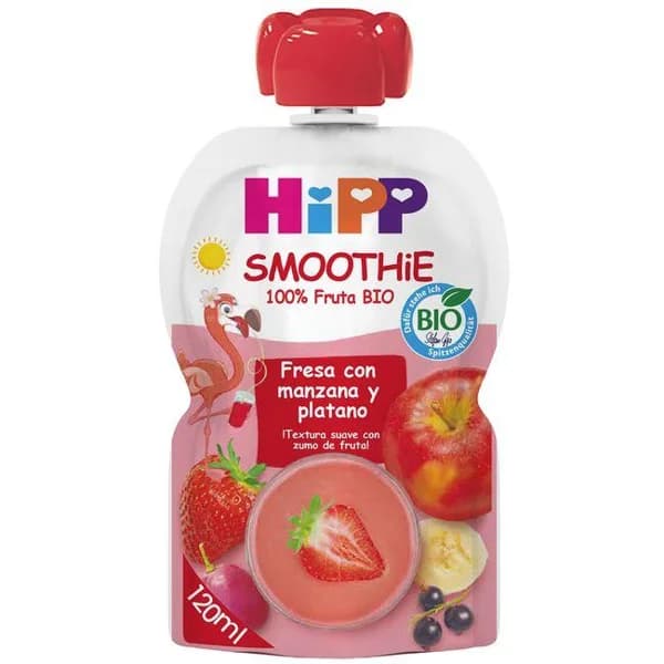 Smoothies de fresa, plátano y manzana bio HIPP, bolsita 120 ml - 0.12 l - Imagen del producto en Findit
