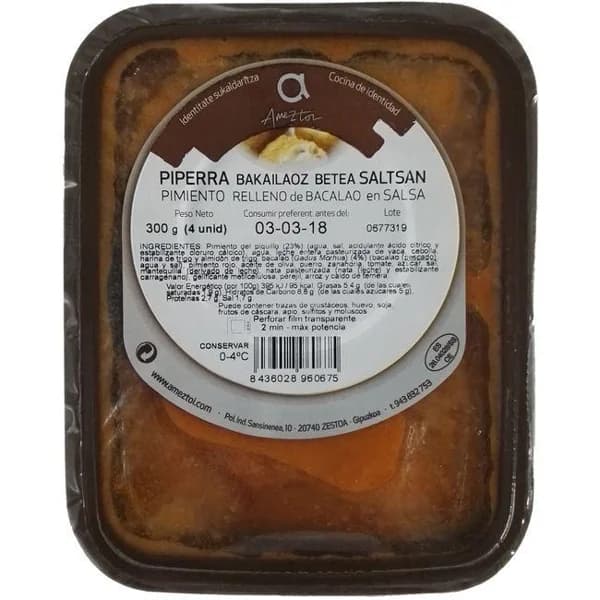 Pimiento relleno de bacalao en salsa AMEZTOI, bandeja 300 g - 0.3 kg - Imagen del producto en Findit