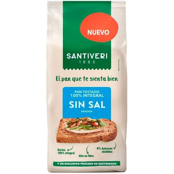 Pan tostado 100% integral sin sal SANTIVERI, paquete 200 g - 1 ud - Imagen del producto en Findit