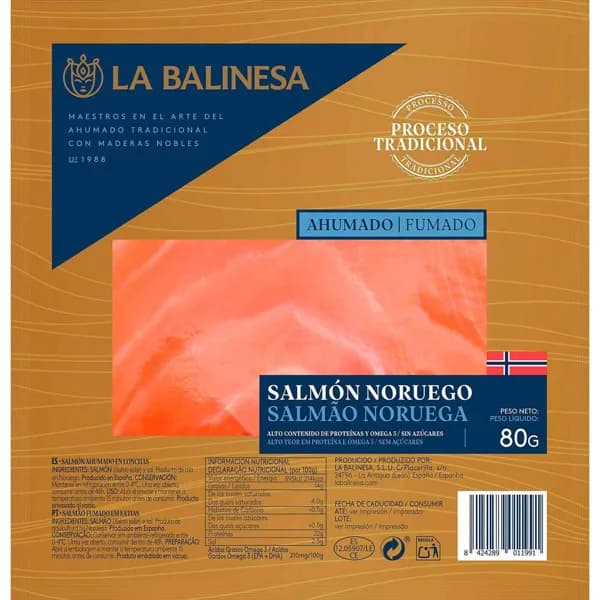 Salmón ahumado noruego LA BALINESA, lonchas, sobre 80 g - 0.08 kg - Imagen del producto en Findit