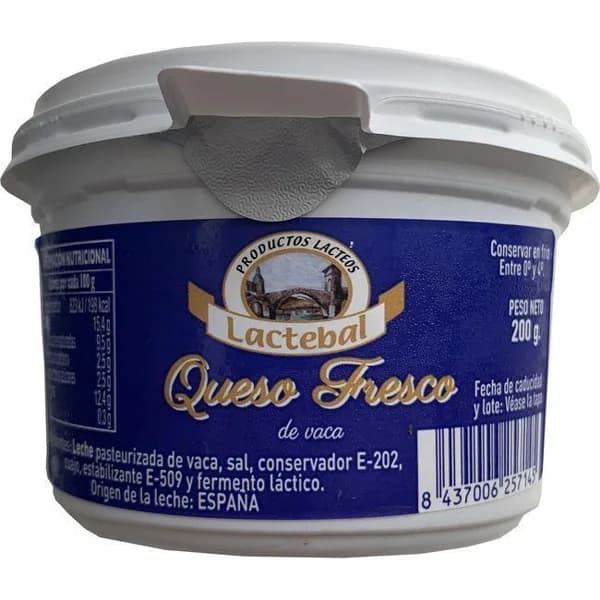 Queso fresco LACTEBAL, tarrina 200 g - 0.2 kg - Imagen del producto en Findit
