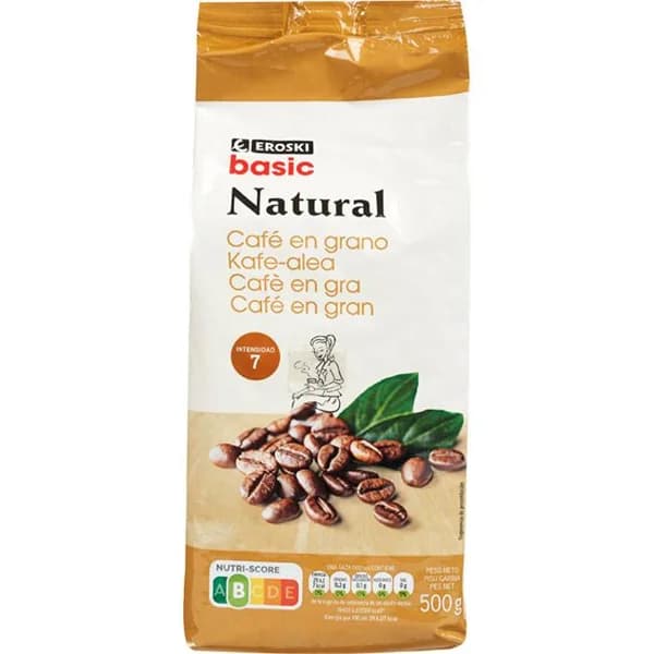 Café en grano natural EROSKI BASIC, paquete 500 g - 0.5 kg - Imagen del producto en Findit