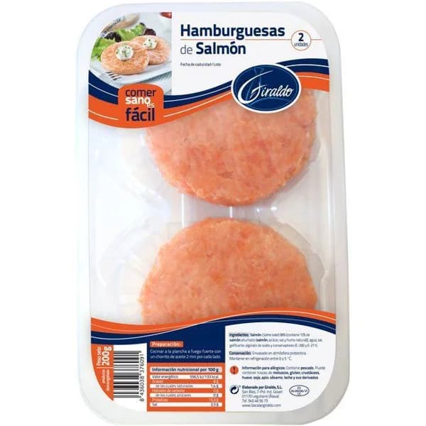 Hamburguesa de salmón GIRALDO, bandeja 200 g - 1 ud - Imagen del producto en Findit