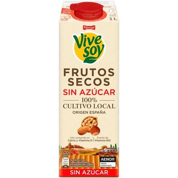 Bebida de frutos secos sin azúcar VIVESOY, brik 1 litro - 1 l - Imagen del producto en Findit