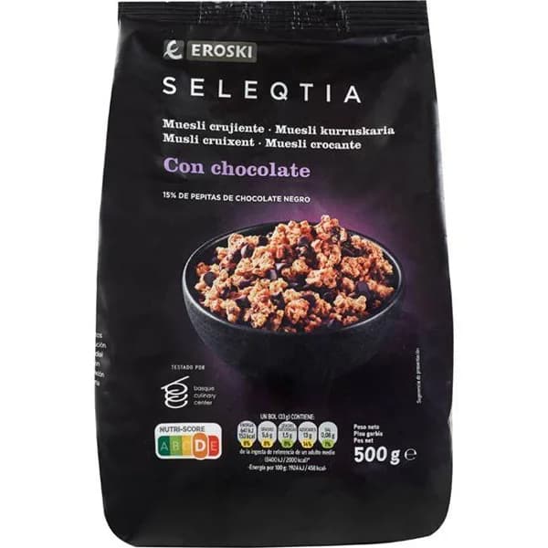 Muesli de chocolate EROSKI SELEQTIA, bolsa 500 g - 0.5 kg - Imagen del producto en Findit