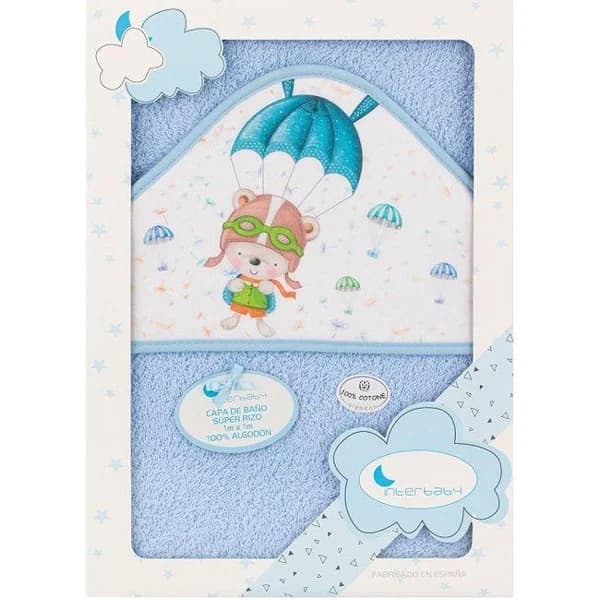 Capa de baño 100x100cm  con capucha, 100% algodón tacto suave,absorbente INTERBABY - 1 ud - Imagen del producto en Findit