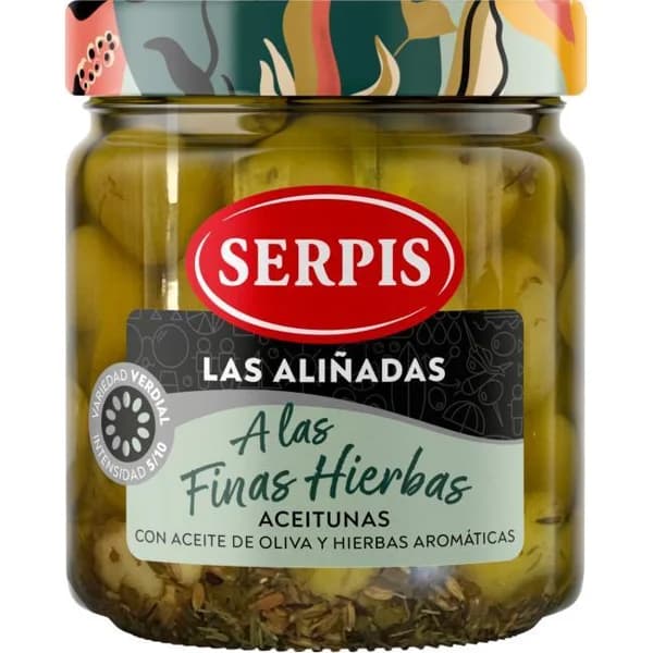 Aceitunas a las finas hierbas SERPIS, frasco 220 g - 0.22 kg - Imagen del producto en Findit