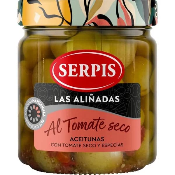 Aceitunas con tomate y especias SERPIS, frasco 220 g - 0.22 kg - Imagen del producto en Findit