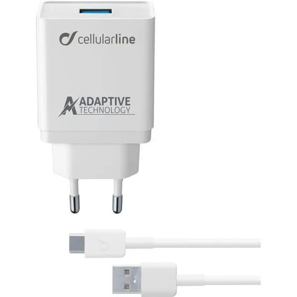 Cargador de red blanco USB 15W y cable tipo C, ACHSMKIT15WTYCW CELLULAR LINE - 1 ud - Imagen del producto en Findit